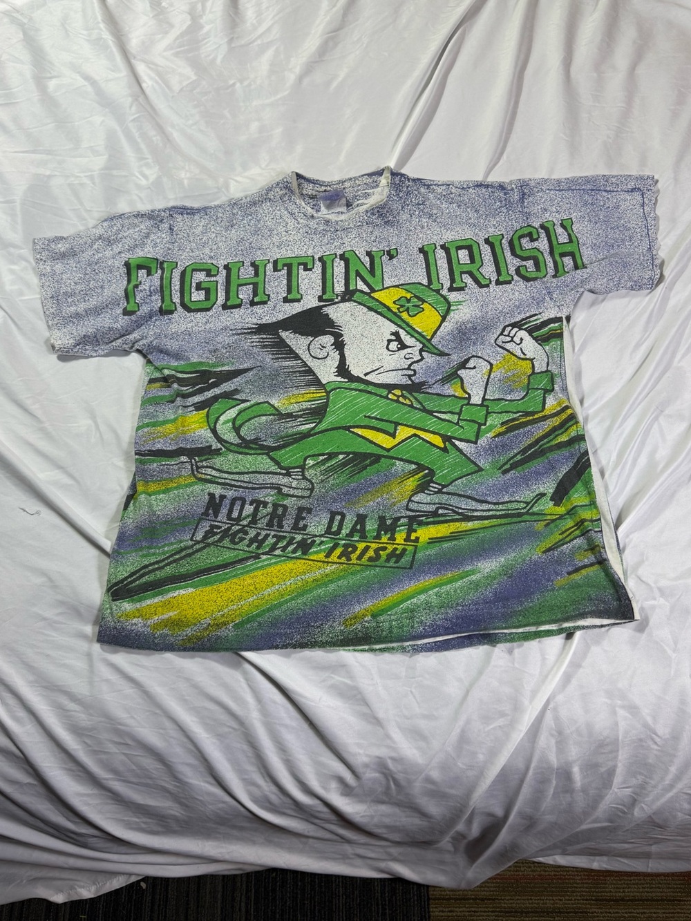 Vintage Notre Dame Fightin' Irish Graphic Tee Green/Yellow Magic Johnson Trench